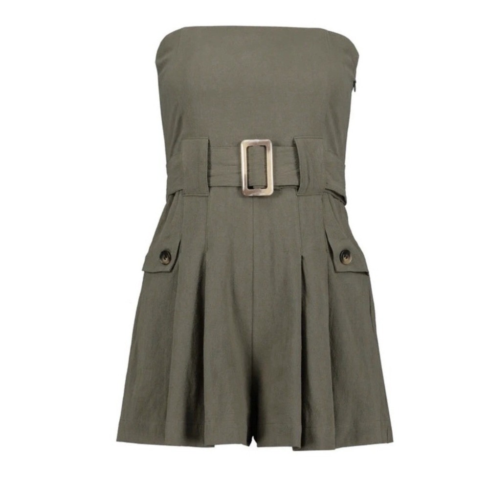 Anthropologie Bishop & Young Olive Green Belted Romper Medium New $129